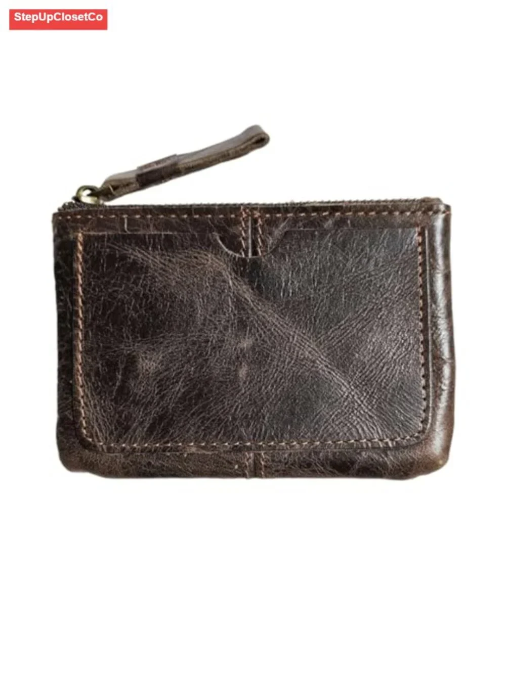 Genuine Leather Coin Purse Pouch Wallet with Zipper Handle